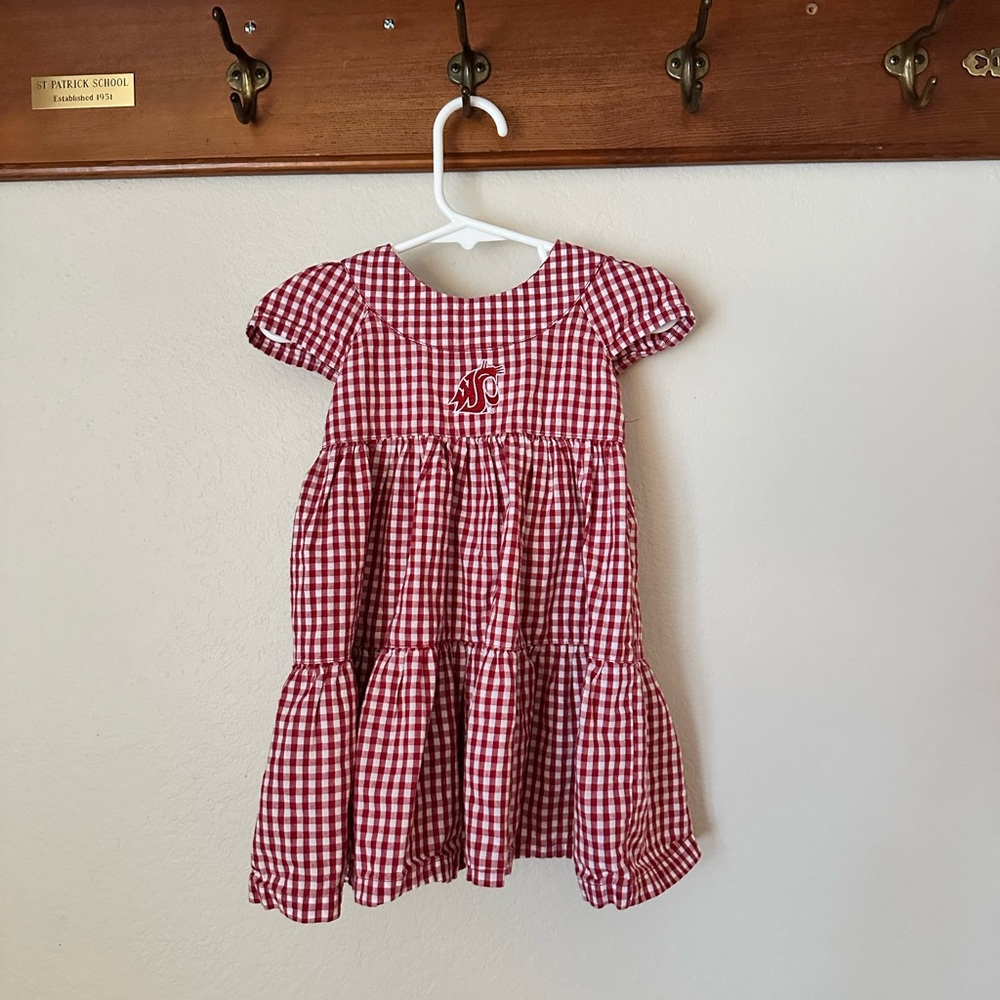 Girls' Red Gingham Tiered Dress with WSU Logo